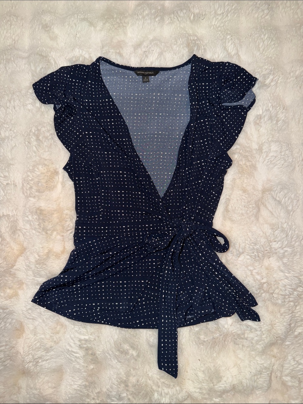 Banana Republic Navy Polka Dot Wrap Blouse